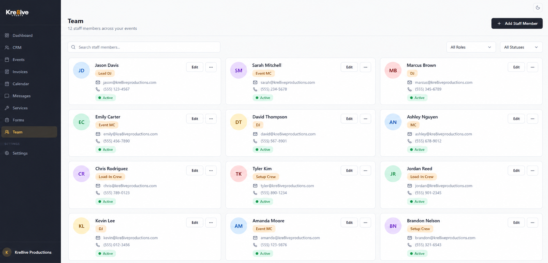 Staff Management screenshot