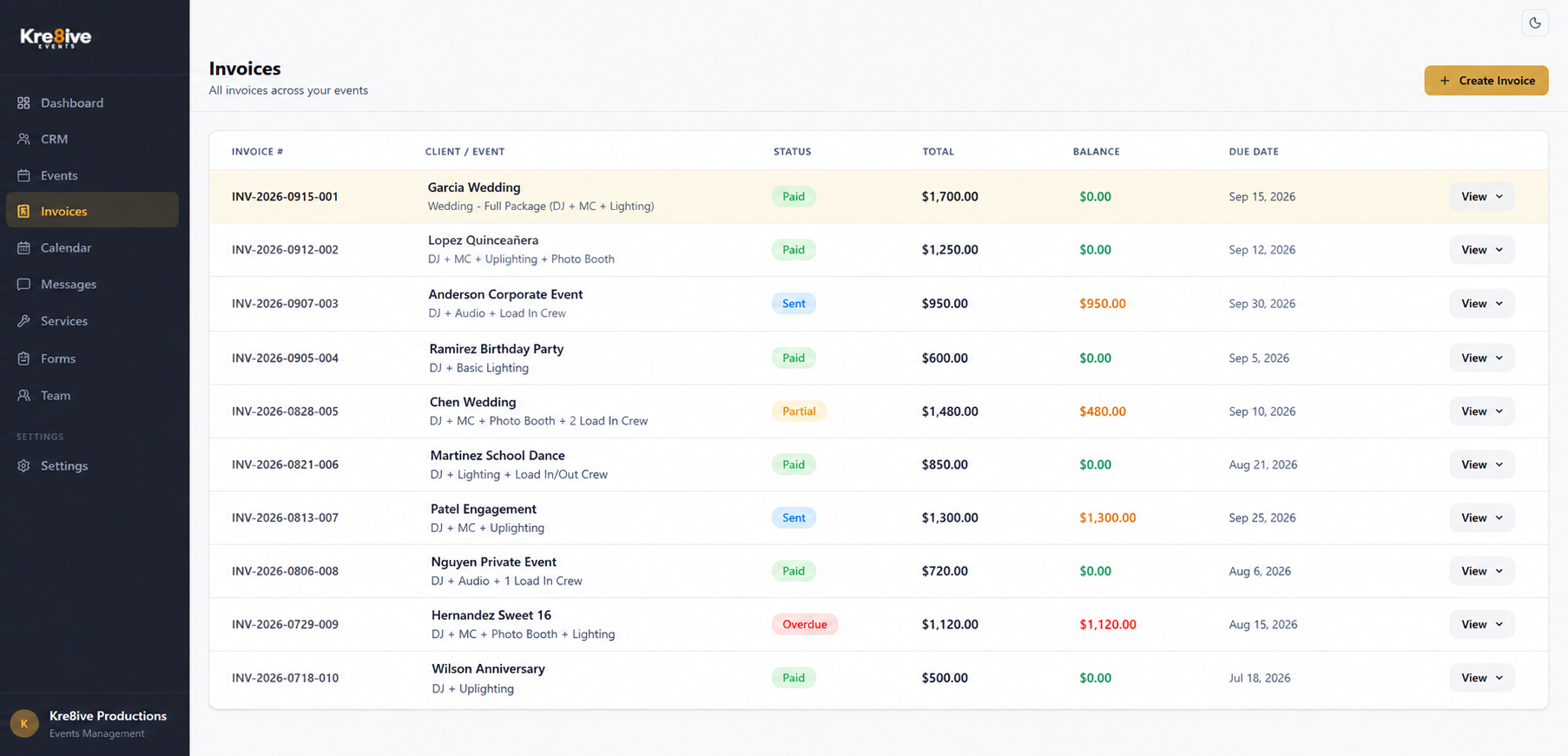 Contracts & Invoicing screenshot